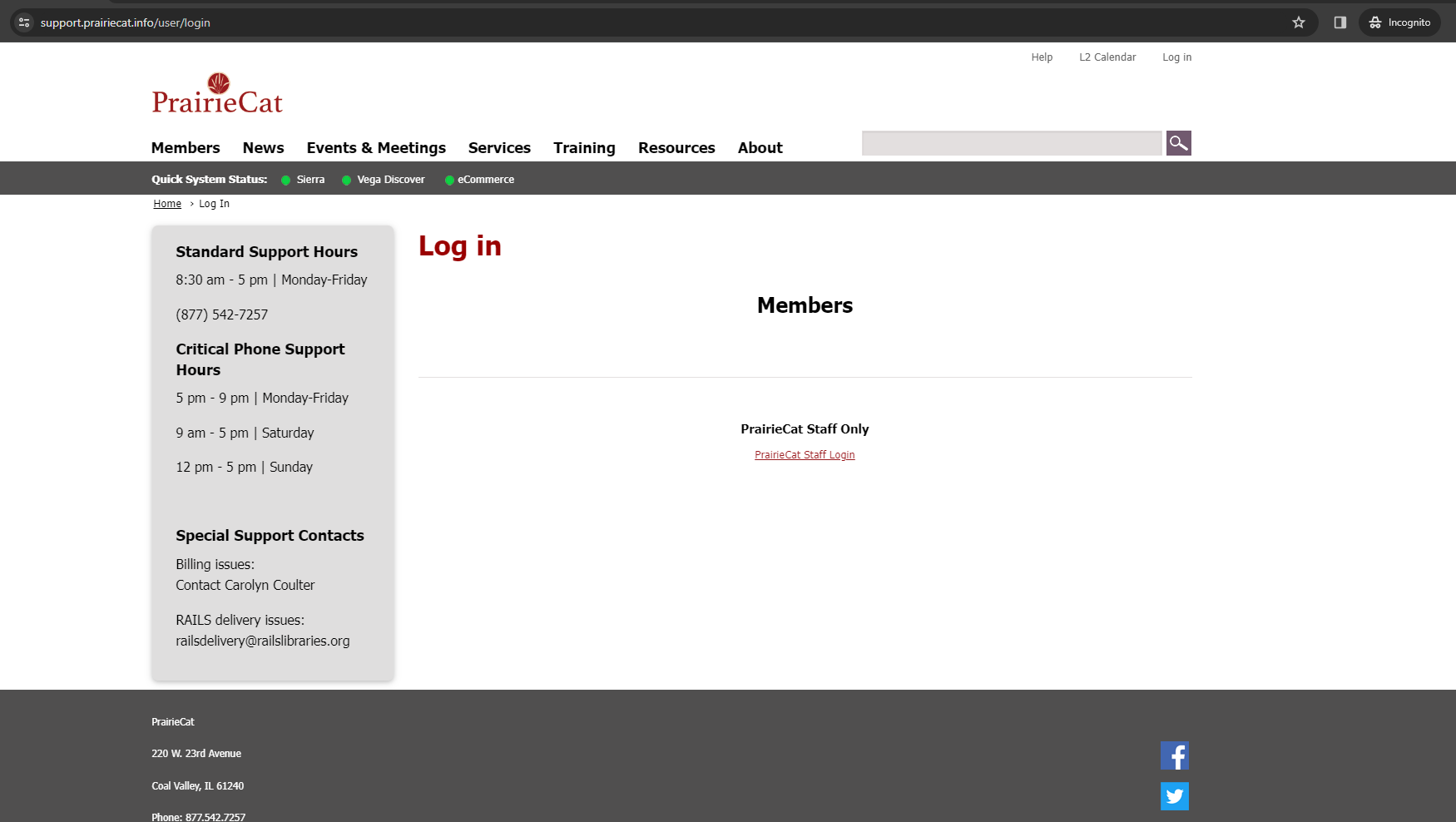 Login page