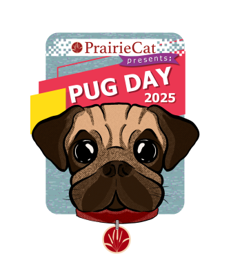 cartoon pug dog in front of PUG day banner